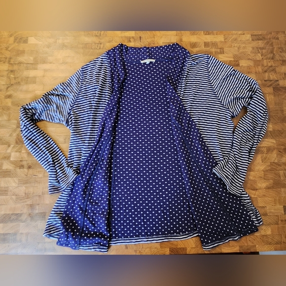 41 Hawthorn Cardigan Plus Size 2X blue/white stripe with polka dot lining - Picture 2 of 14